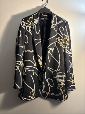 ZARA Black Blazer with White Rope and Gold Bit Print